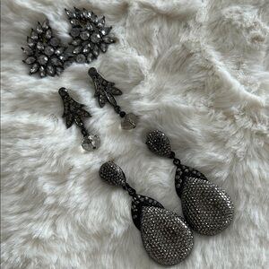 3 pairs Special Occasion Gunmetal Gray Rhinestone and crystal Glam Drop Earrings
